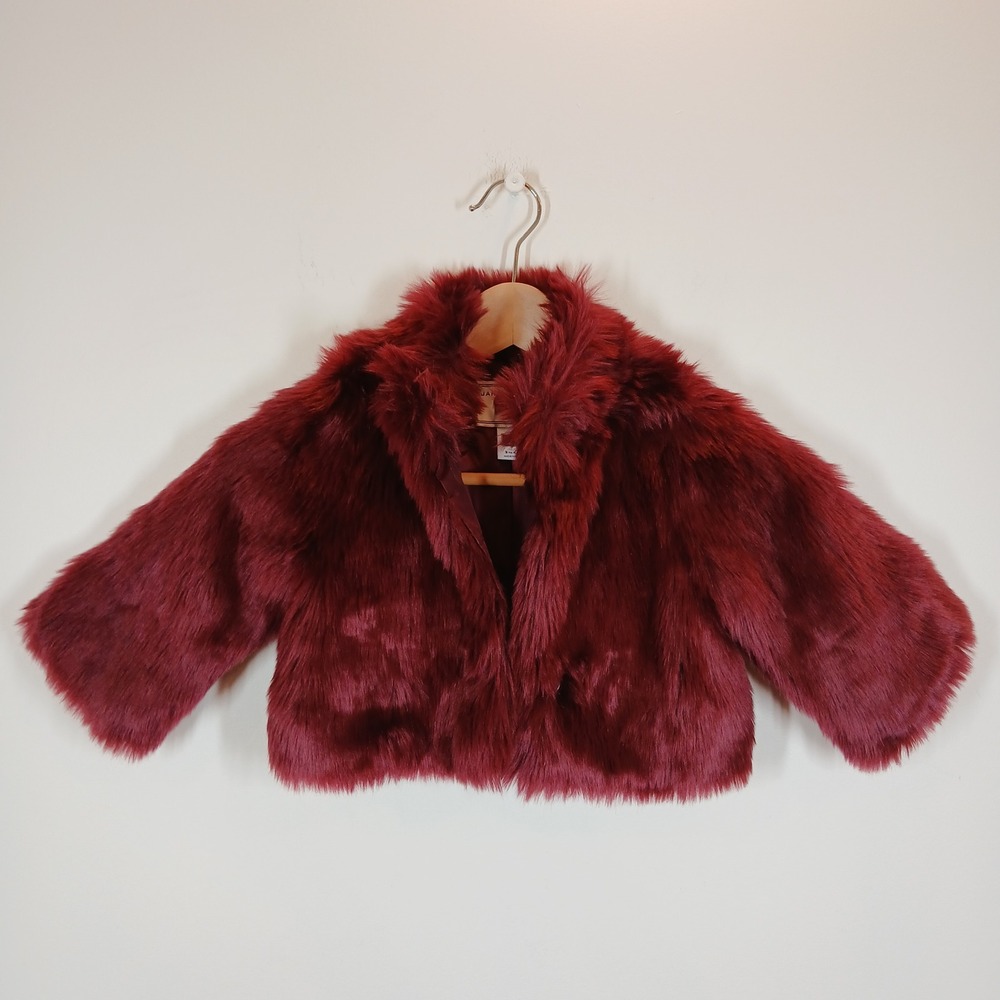 Janie and Jack Faux Fur Jacket Girls 3-4 Burgundy Red Cropped Holiday Party